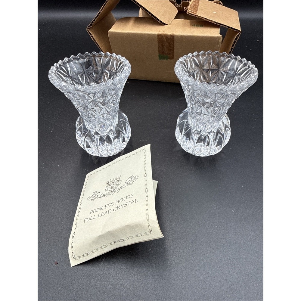 Princess‎ House Full Lead Crystal Candlestick Holders 3" Pair #468